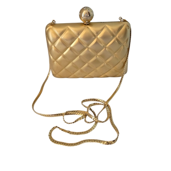 Elan Hard Shell Gold Quilted Crossbody Bag Mini Vintage - Picture 7 of 10